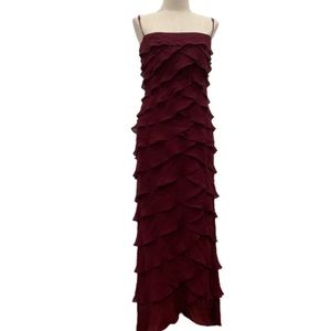 Tadashi Shoji Maroon Silk Ruffle Strappy Dress
